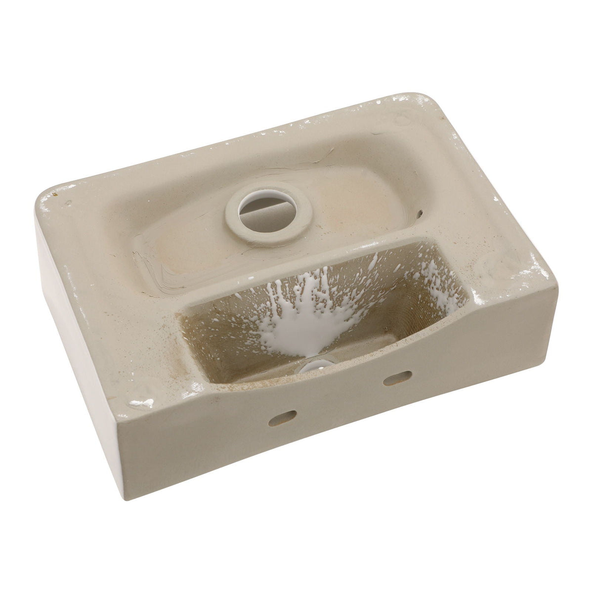 Ceramic Rectangle Wall Mount Bathroom Sink with Single Faucet Hole - White