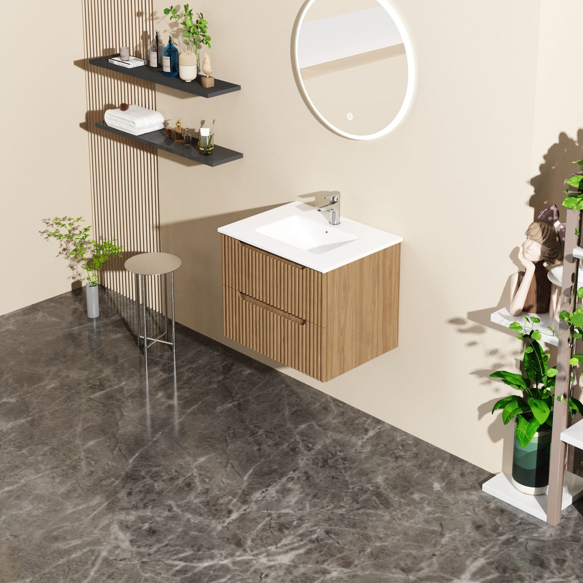 Light Brown Wall Mounted Bathroom Vanity with Sink - 24"W x 18.5"D x 19.8"H