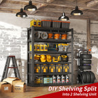 Heavy Duty Metal Garage Shelving Unit with Adjustable Shelves - Black