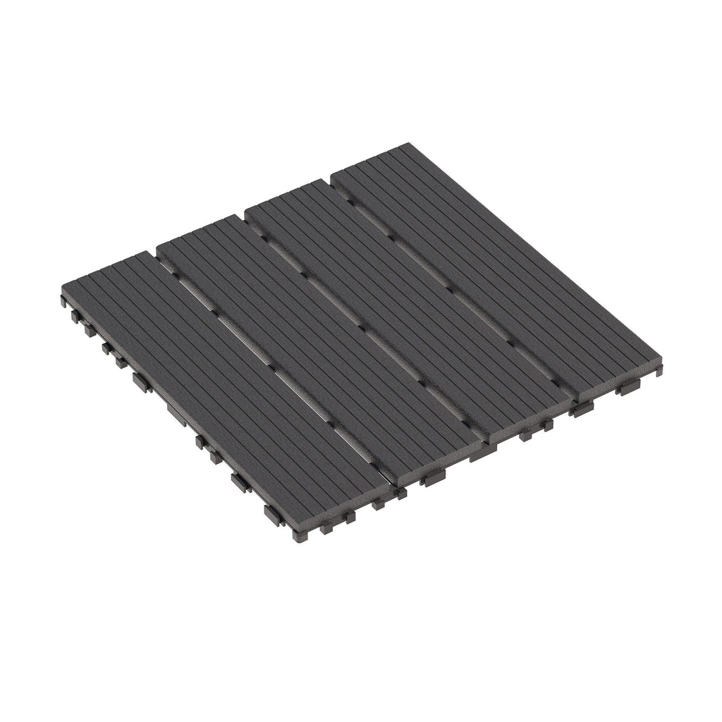 Interlocking Plastic Deck Tiles with Waterproof Construction - Dark Gray or Dark Brown