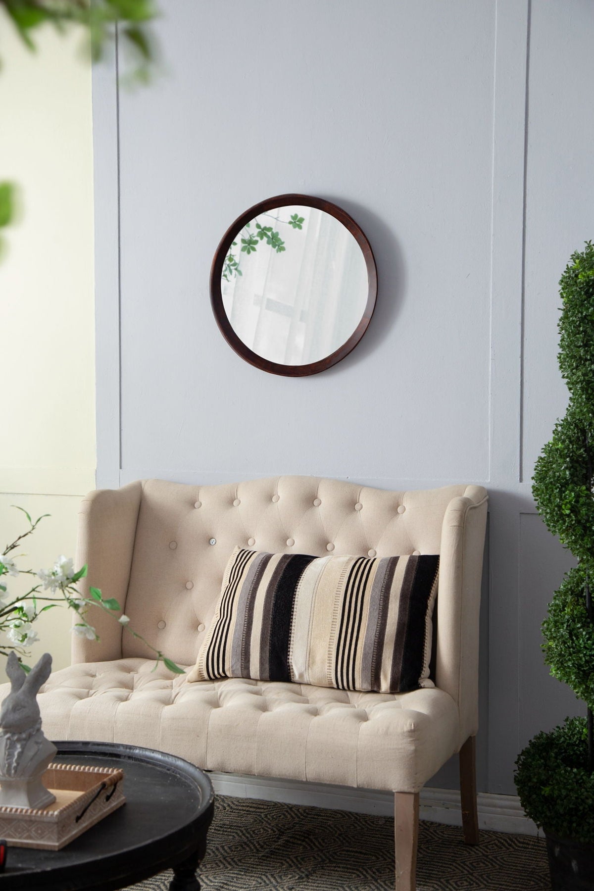 Transitional Mango Wood Wall Mirror with Frame - Multiple Colors