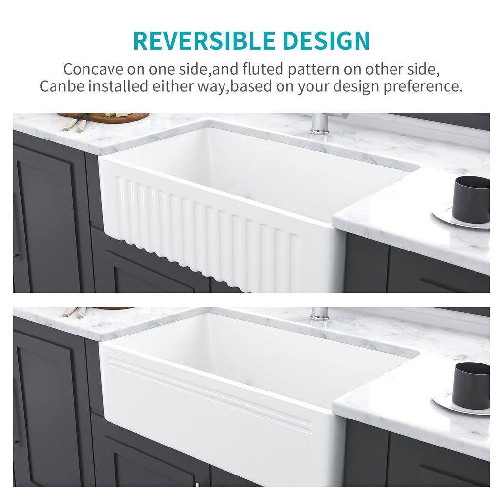 Farmhouse Ceramic Apron Front Single Bowl Kitchen Sink with Durable Design - White or Black