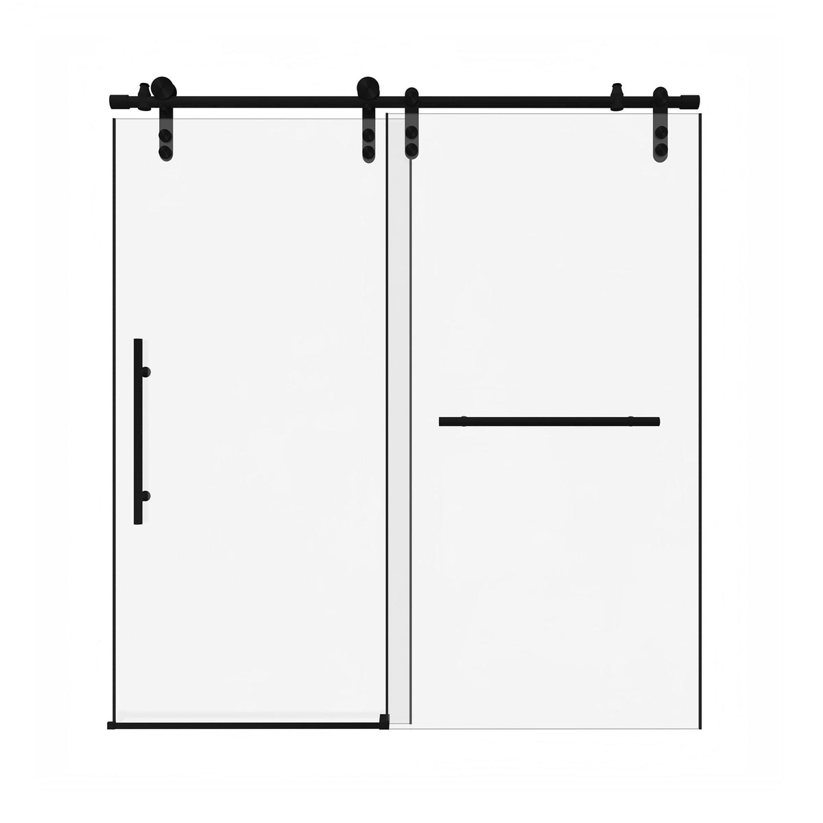 Frameless Sliding Bathtub Door with Tempered Glass - Black or Gray