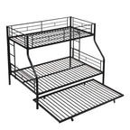 Twin Over Full Modern Metal Bunk Bed with Trundle - Black