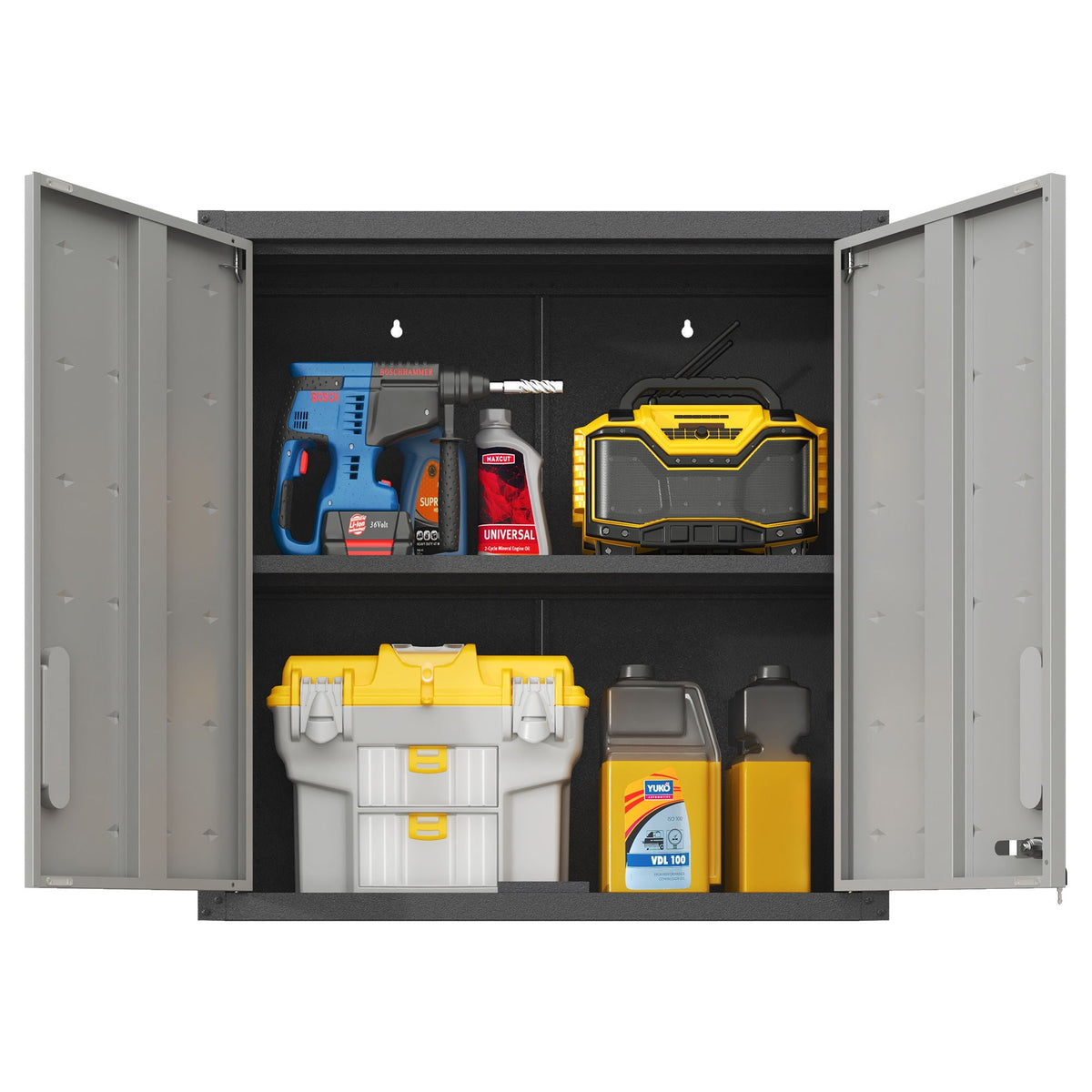 Metal Wall Mounted Tool Storage Cabinet with 2 Locking Doors and Adjustable Shelf - Gray or Black