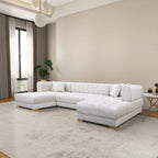 U Shape Corner Sofa with Solid Wood Frame and Plush Cushions - Beige