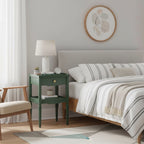 1 Drawer Nightstand with Solid Wood Frame - Blue, Dark Green, or White