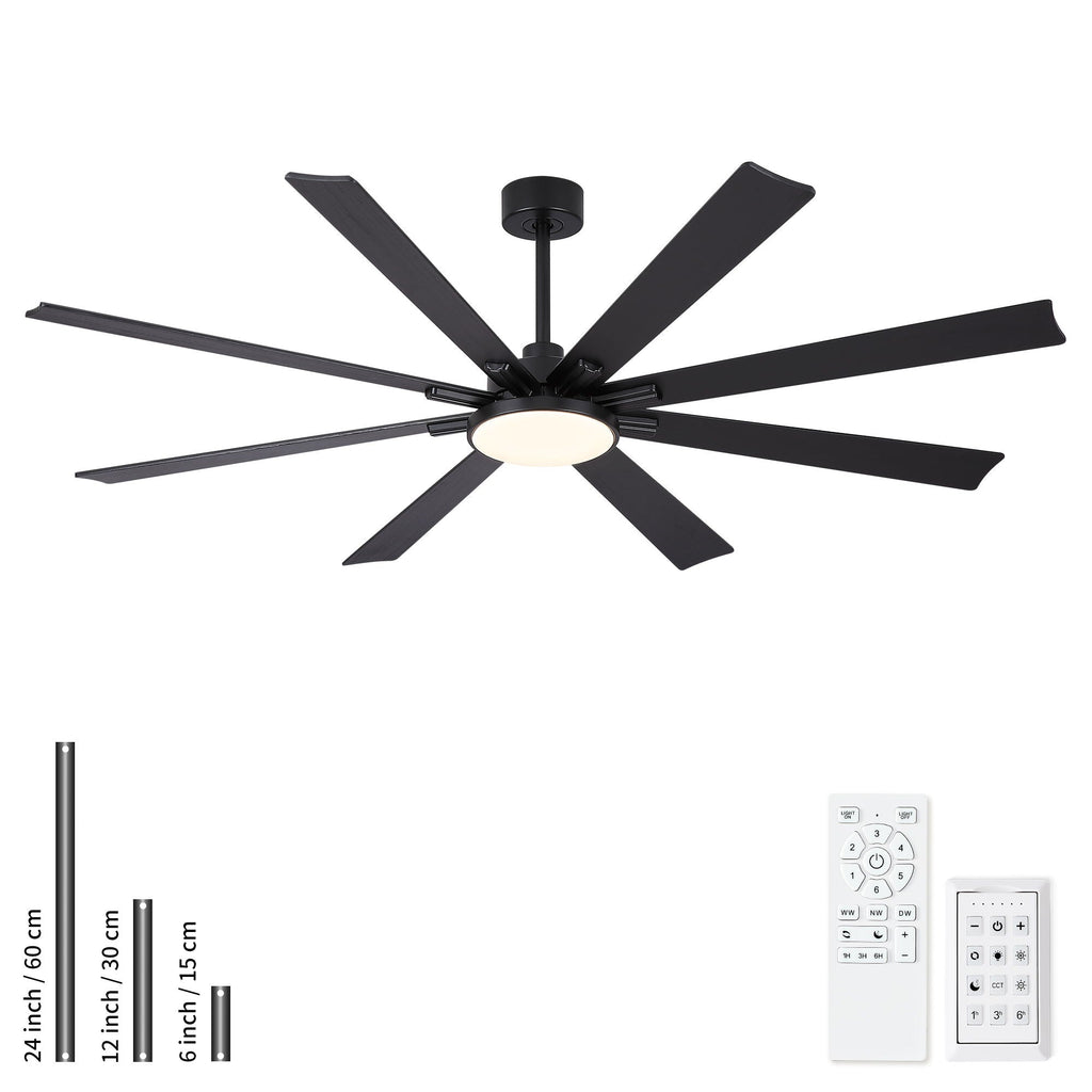 Large Ceiling Fan with Dimmable LED Light and Remote Control - Black or Dark Brown