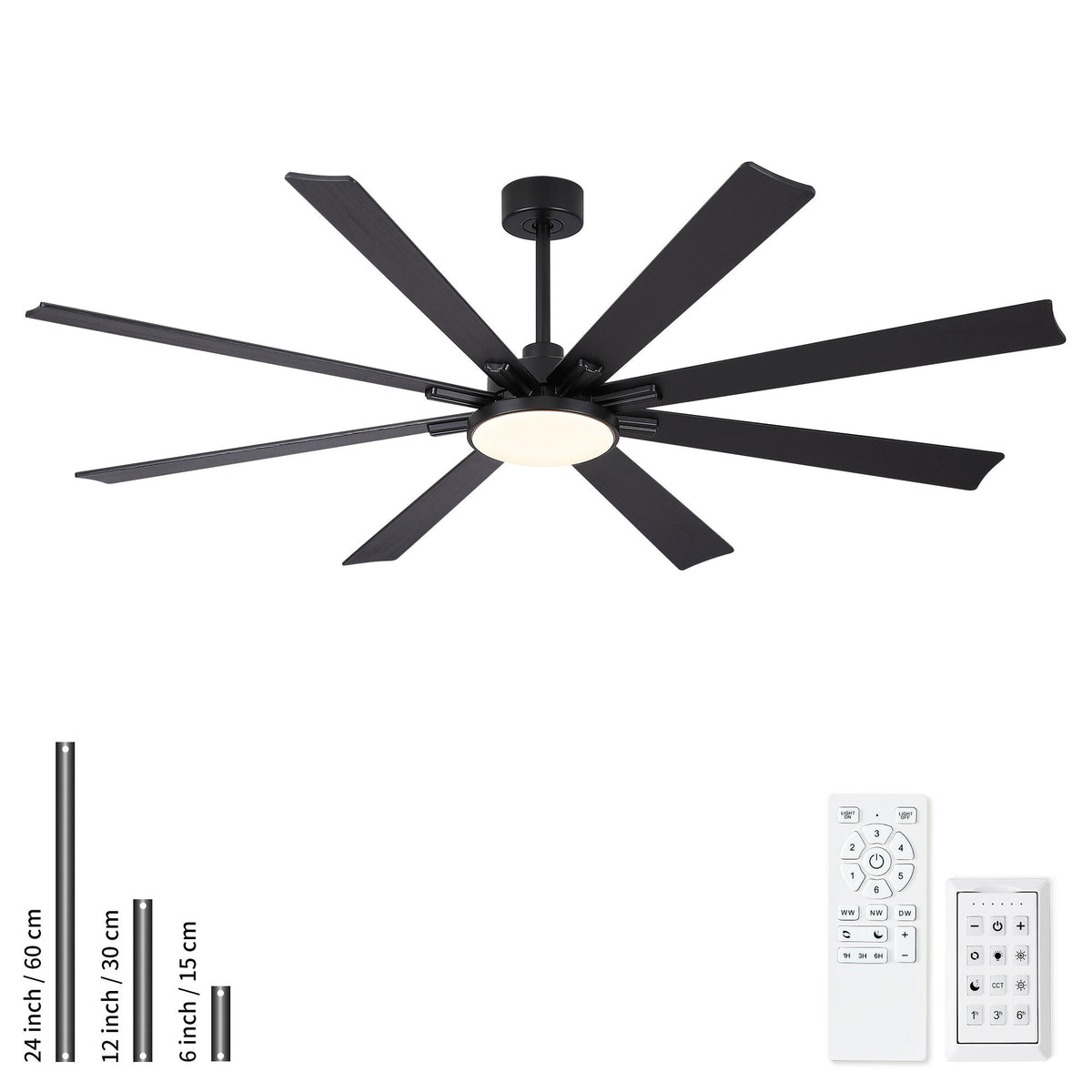 Large Ceiling Fan with Dimmable LED Light and Remote Control - Black or Dark Brown