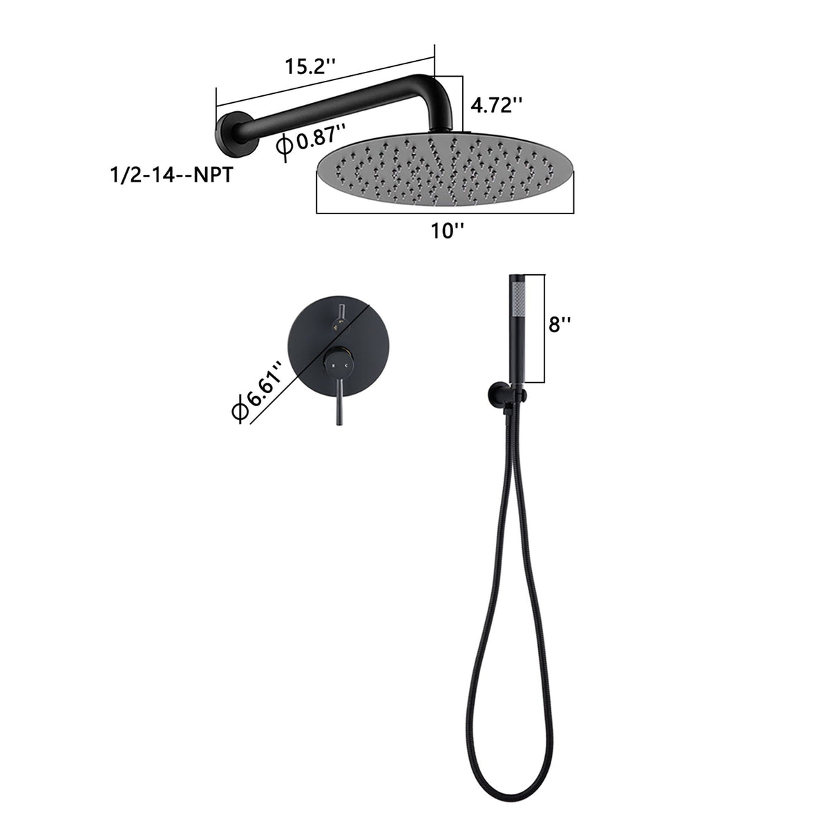 10" Round Rain Shower Head and Handheld Set with Adjustable Tilt - Black or Pearl Silver