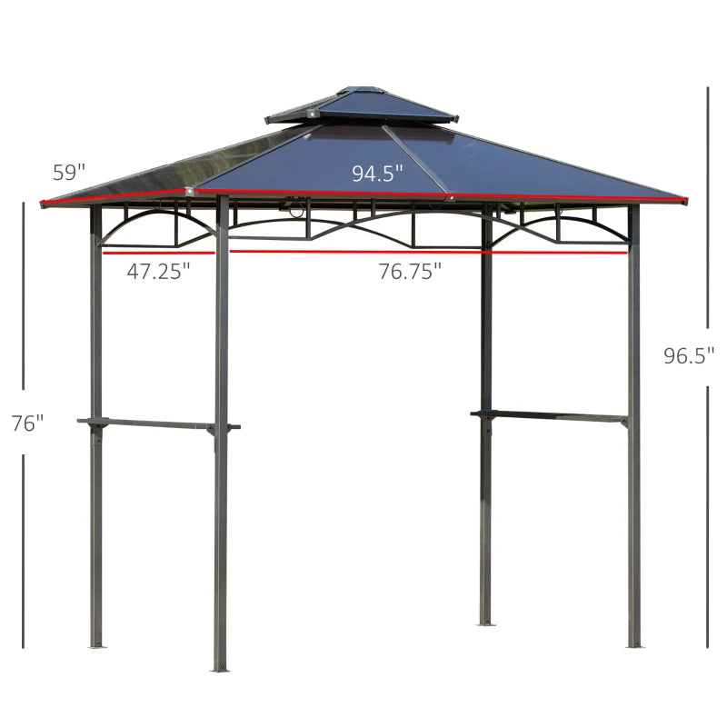 Outdoor BBQ Canopy Grill Gazebo with Steel Frame - Brown