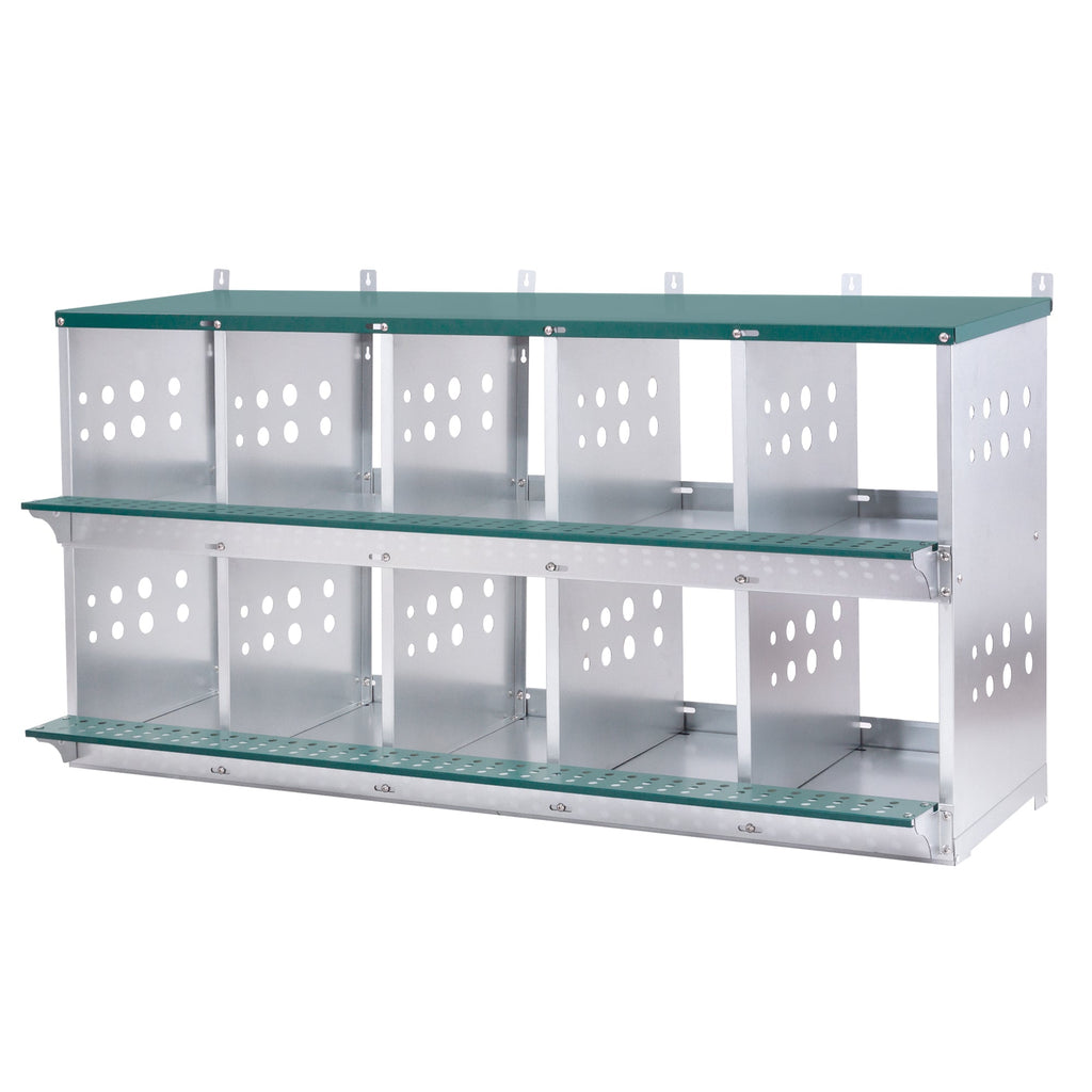 10-Bay Metal Nest Box with Wall Mount - Galvanized Steel