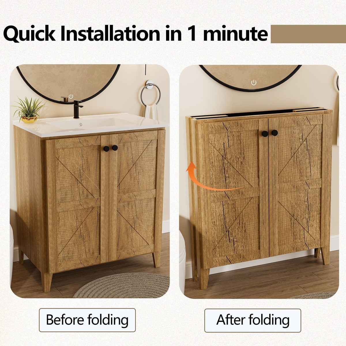 Folding Floor Cabinet With Ceramic Sink
