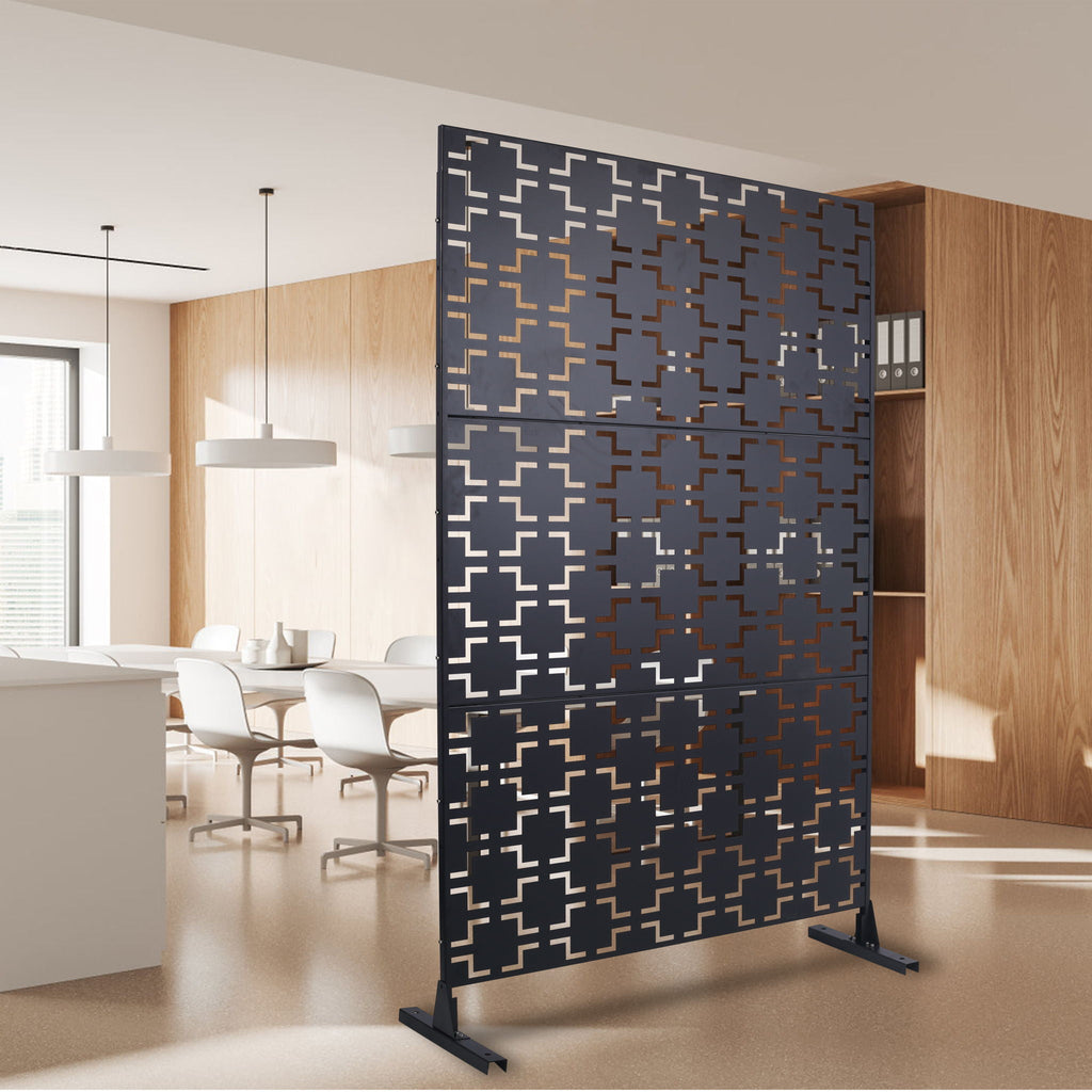 Freestanding Metal Privacy Screen with Durable Construction - Black