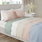 Reversible Scalloped Edge Quilt Set with Lightweight Microfiber - Blush