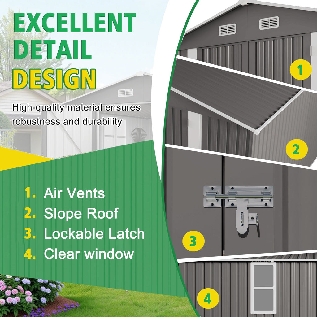 Outdoor Storage Shed with Lockable Doors - Dark Gray
