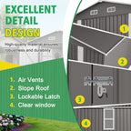 Outdoor Storage Shed with Lockable Doors - Dark Gray
