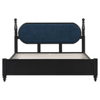 Queen Bed Frame Solid Wood Platform with Upholstered Headboard - Black, Navy Blue