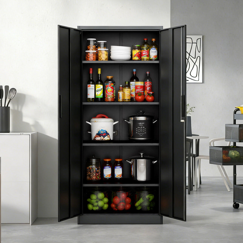 Steel Garage Storage Cabinet with Adjustable Shelves and Lock – Black or White