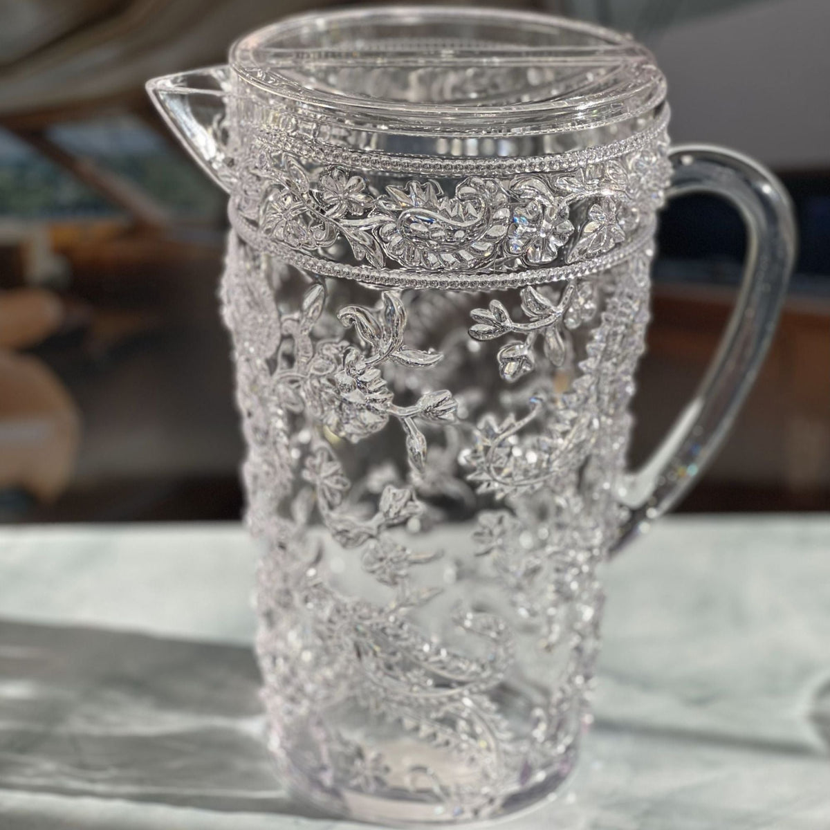 Unbreakable Plastic Water Pitcher with Lid and Spout - White