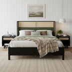 King Size Bed Frame with Upholstered Headboard - Black and Green