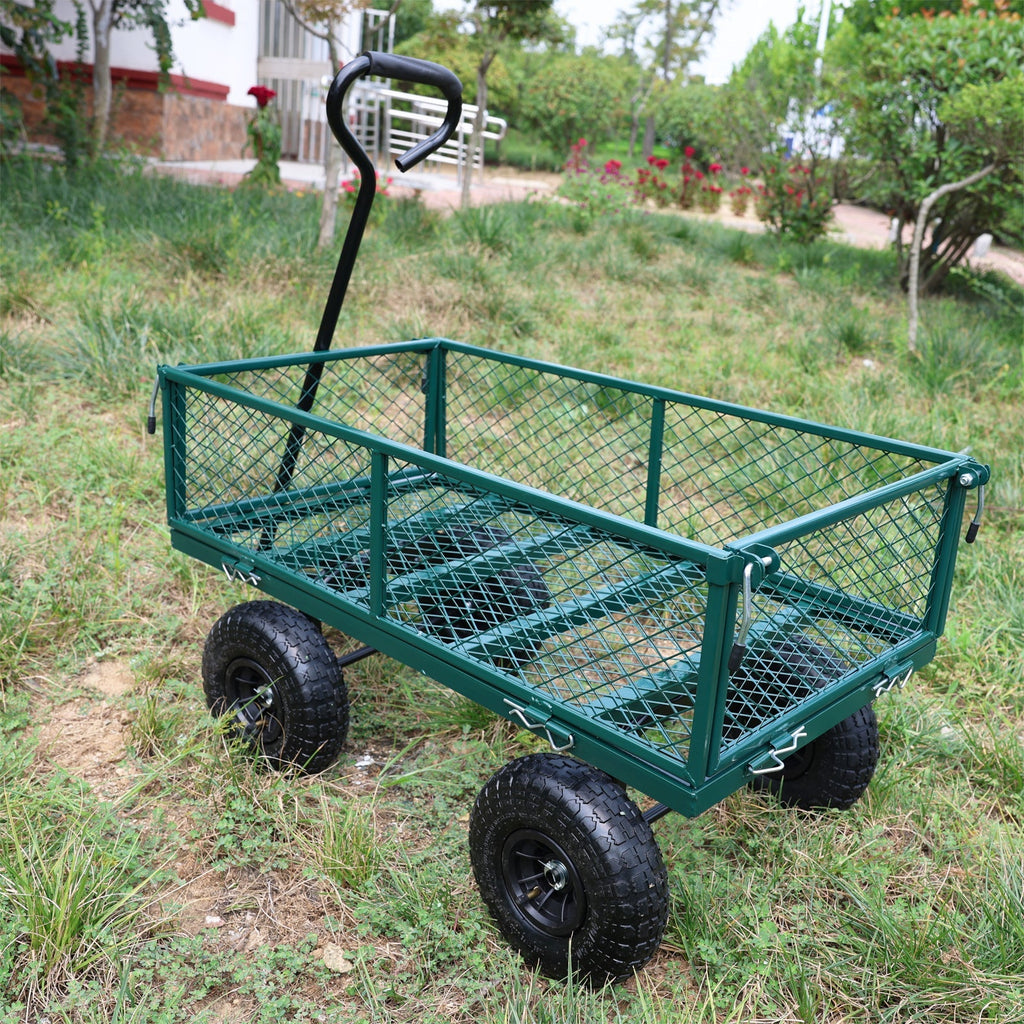 Green Outdoor Wagon Cart with Foldable Steel Frame - 550 lb Capacity