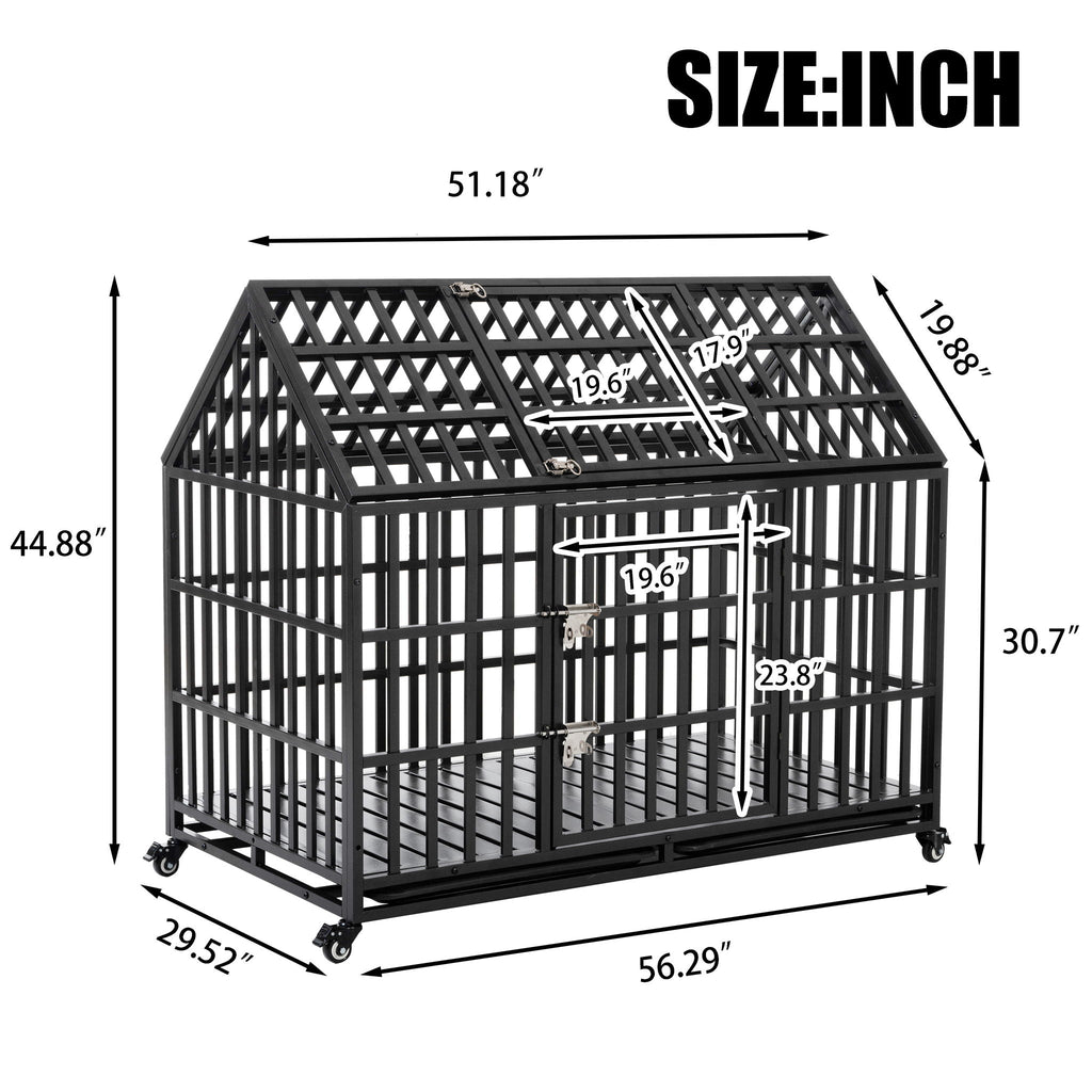 Heavy Duty Dog Crate with Lockable Wheels - Black