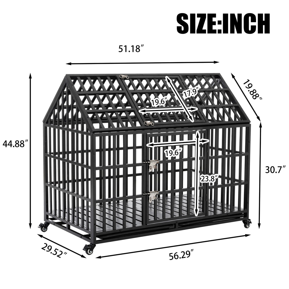 Heavy Duty Dog Crate with Lockable Wheels - Black