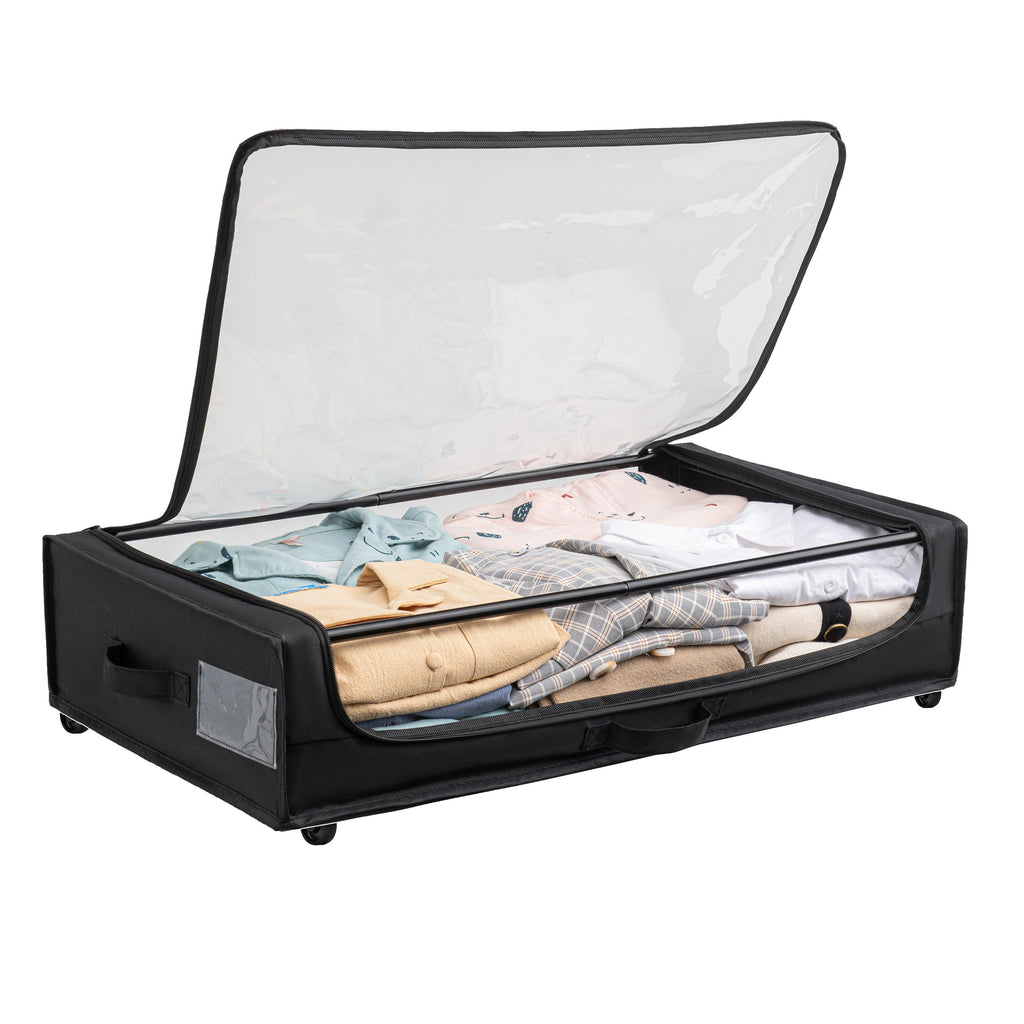 Set of 2 Under-Bed Rolling Storage Containers with Wheels - Polyester