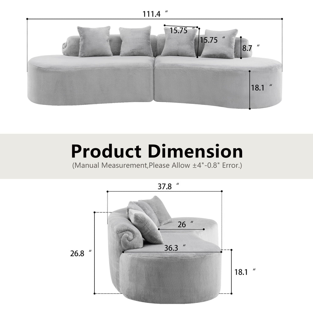 Modern Curved Sofa With Pillows - Fabric Stationary Sofa