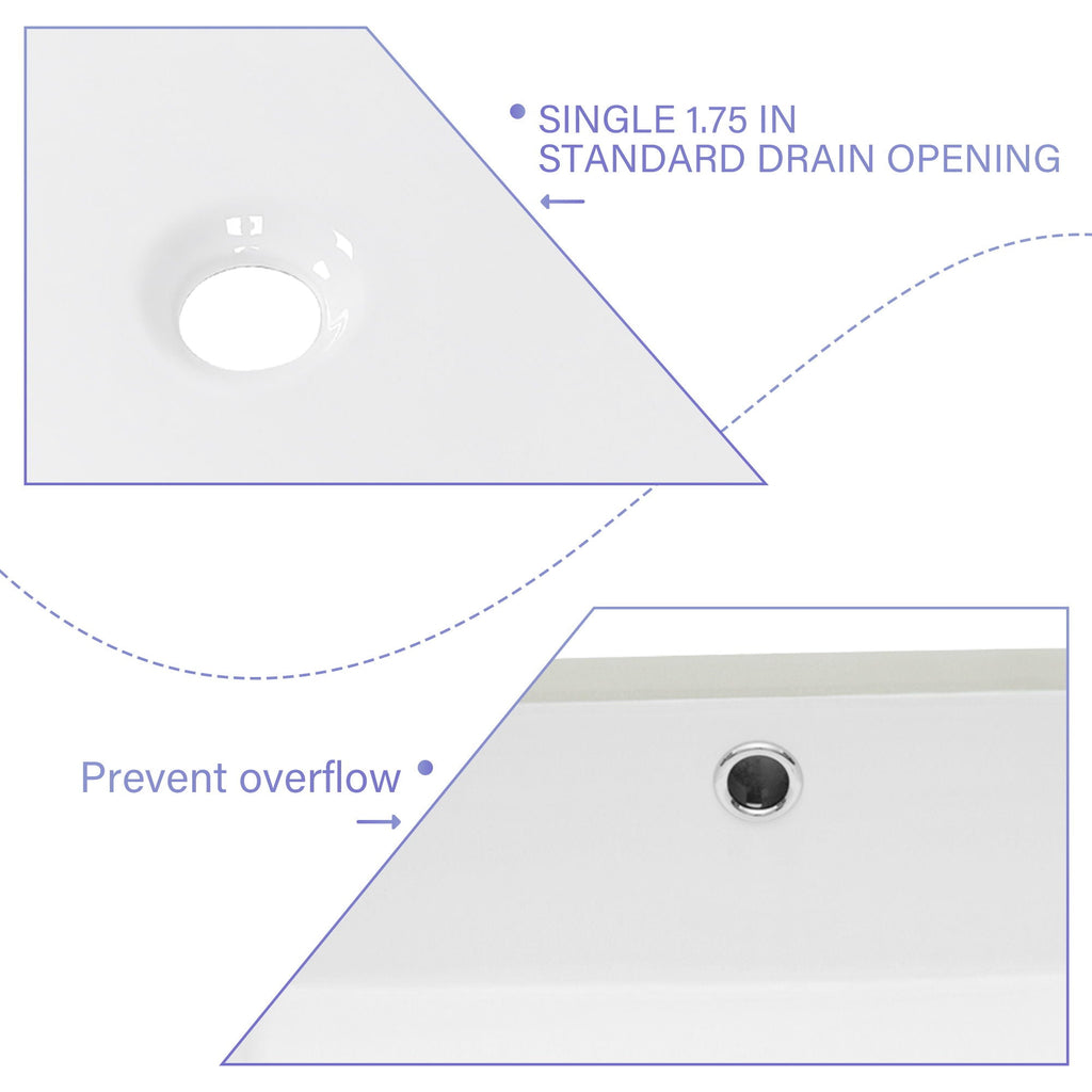 Modern Ceramic Rectangular Undermount Bathroom Sink with Overflow - White