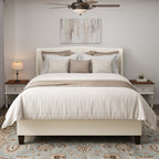 King Size Bed Frame with Upholstered Teddy Velvet Headboard - White