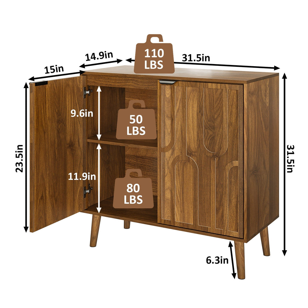 Farmhouse Style Sideboard Buffet Cabinet with Slatted Doors - Walnut