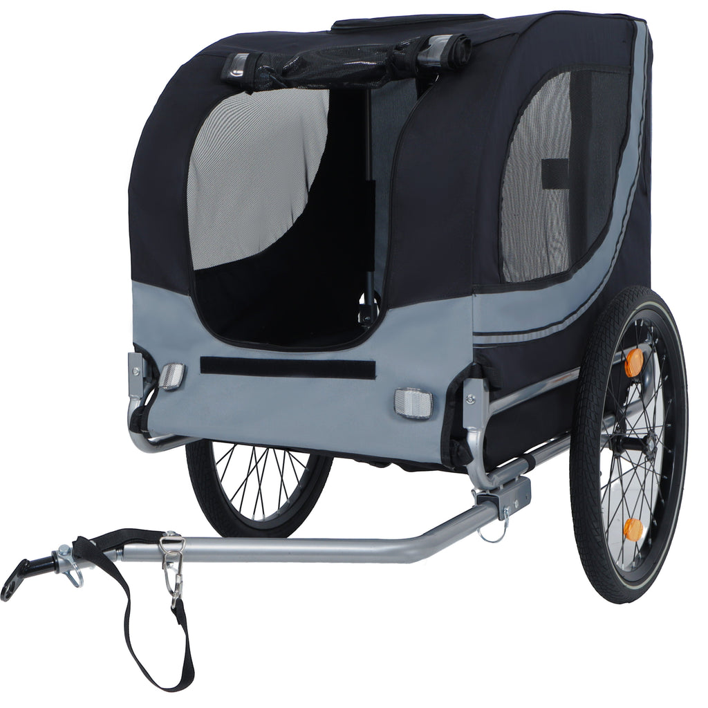 Large Folding Bike Trailer for Dogs with Mesh Ventilation - Gray