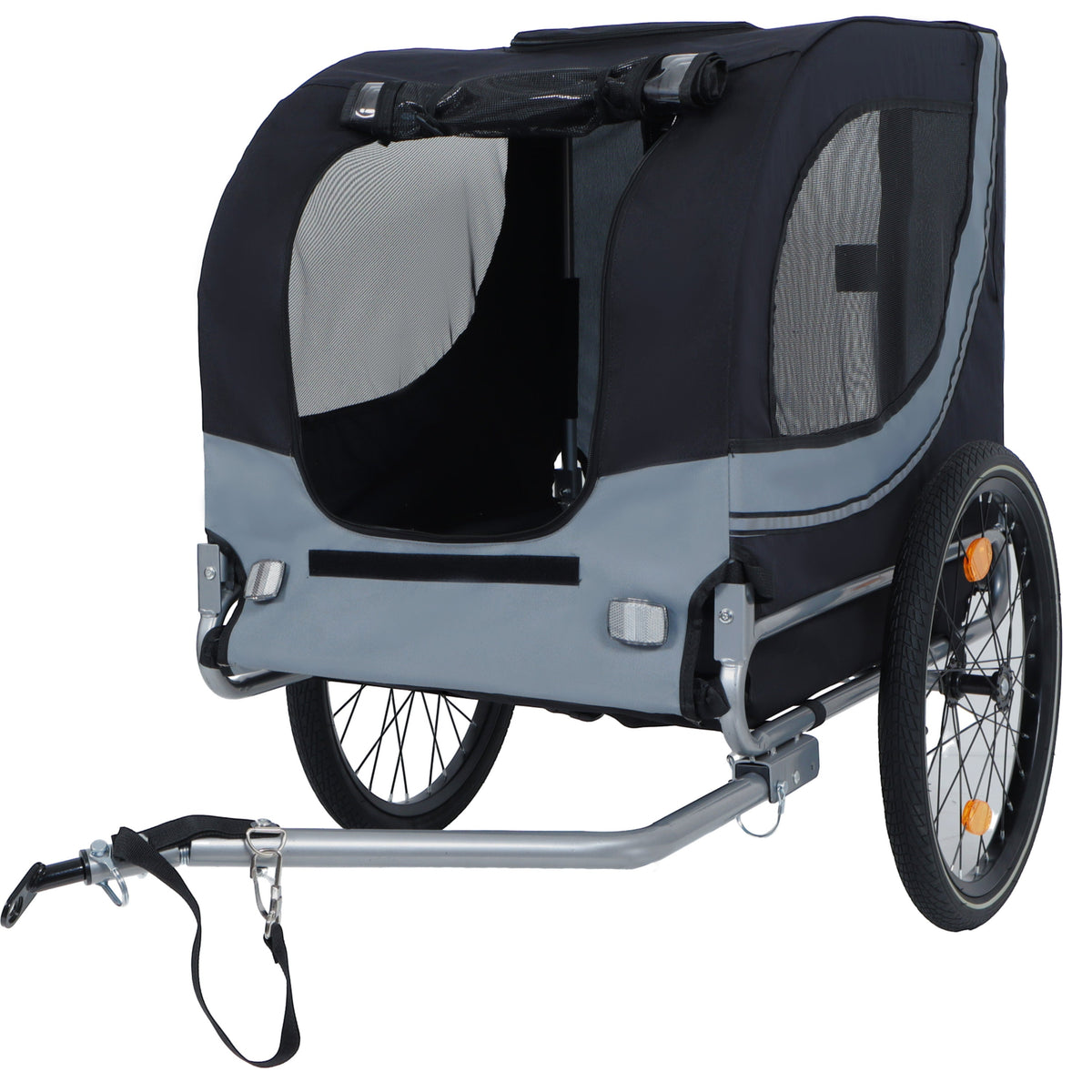 Large Folding Bike Trailer for Dogs with Mesh Ventilation - Gray