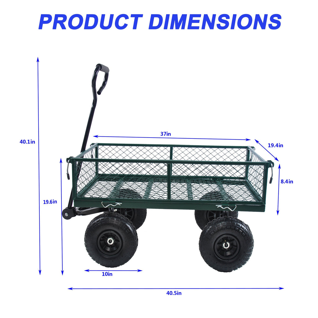Green Outdoor Wagon Cart with Foldable Steel Frame - 550 lb Capacity