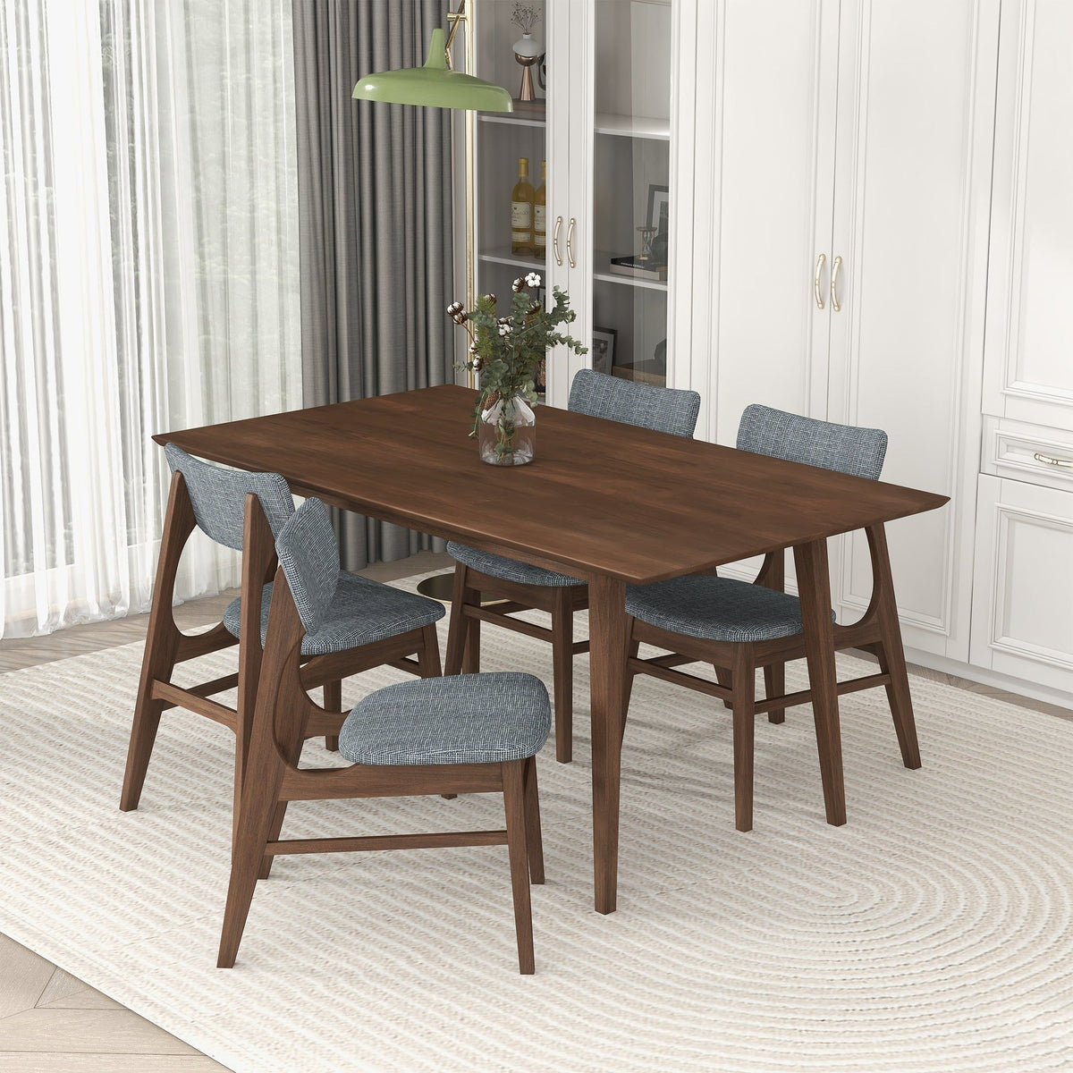 Mid-Century Modern Solid Wood Dining Table with Beveled Edges - Dark Brown or White