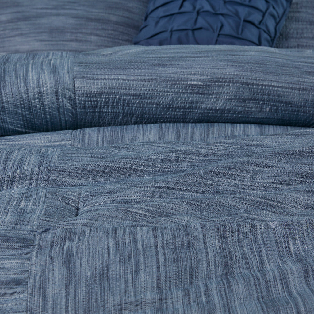 Navy Seersucker Comforter Set with Hypoallergenic Filling - King