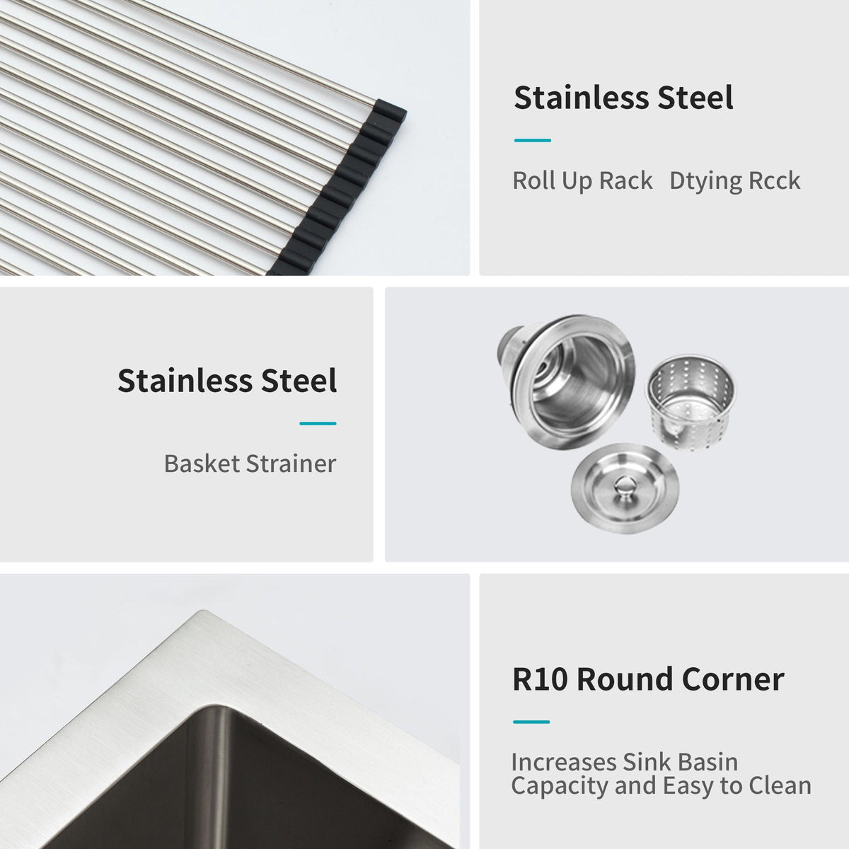 Modern Undermount Stainless Steel Kitchen Sink 16 Gauge, Deep Single Bowl - Gray