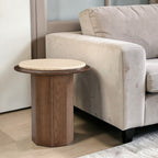 Walnut End Table with Travertine Top - Contemporary Design
