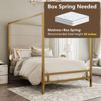 Canopy Bed With Tall Upholstered Headboard - 4 Poster Frame - Gold or Black