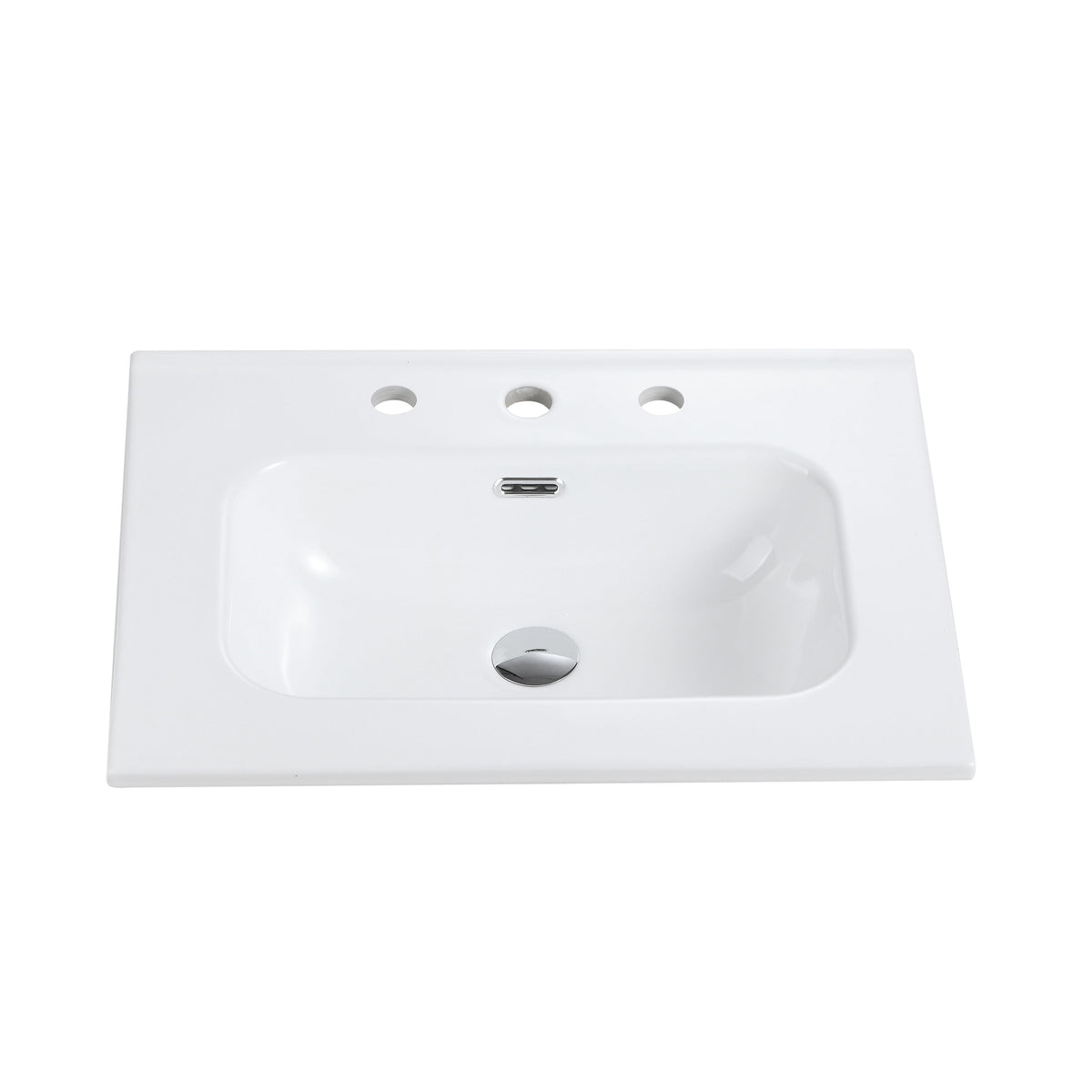 Glossy White Ceramic Integrated Sink with Seamless Design - White