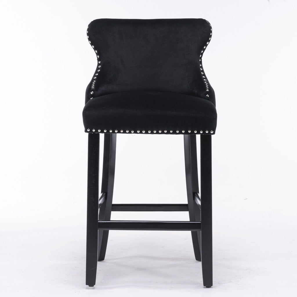 Upholstered Wing-Back Barstools with Button Tufting and Nailhead Trim - Set of 2