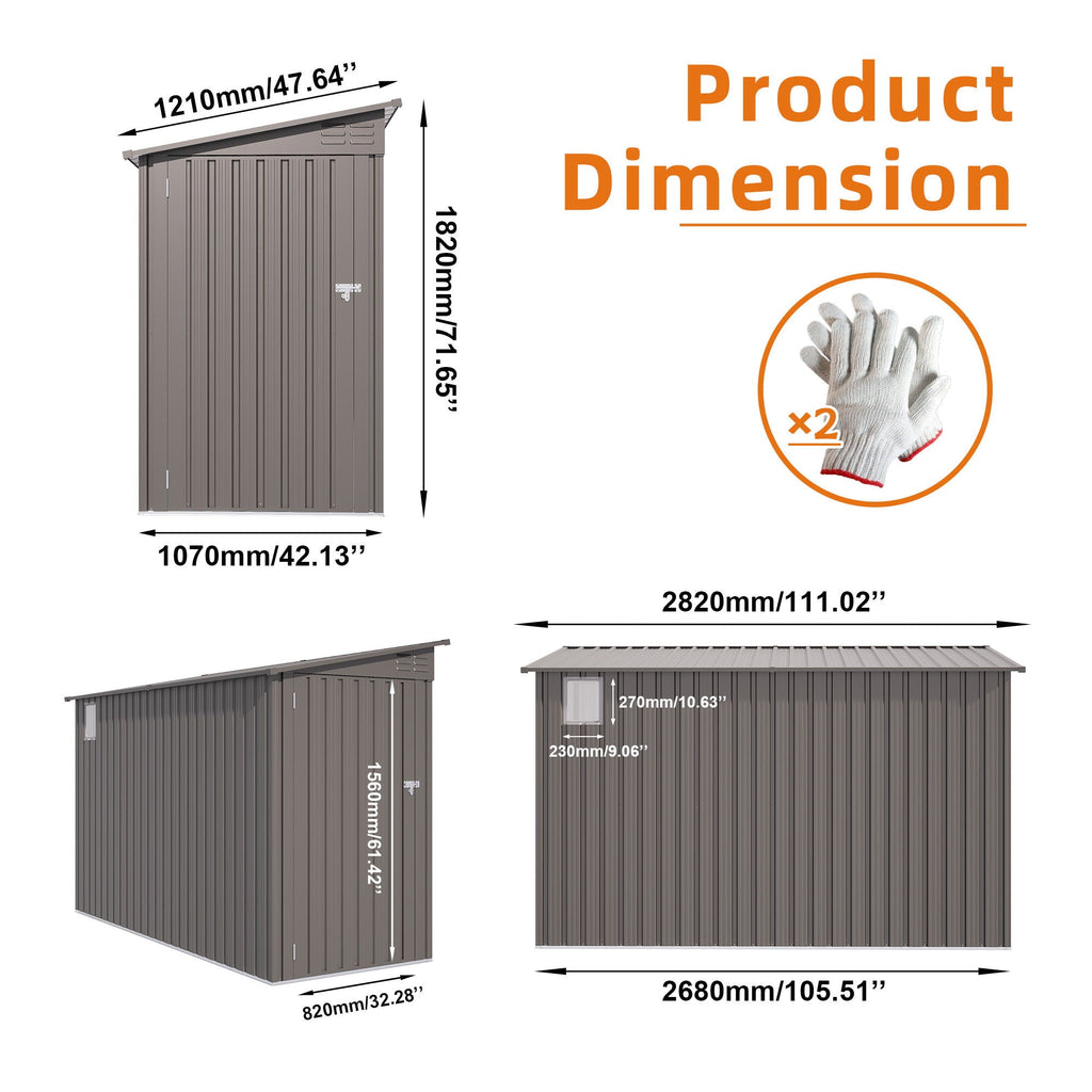 Lean-To Storage Shed with Windows and Sloping Roof - Gray