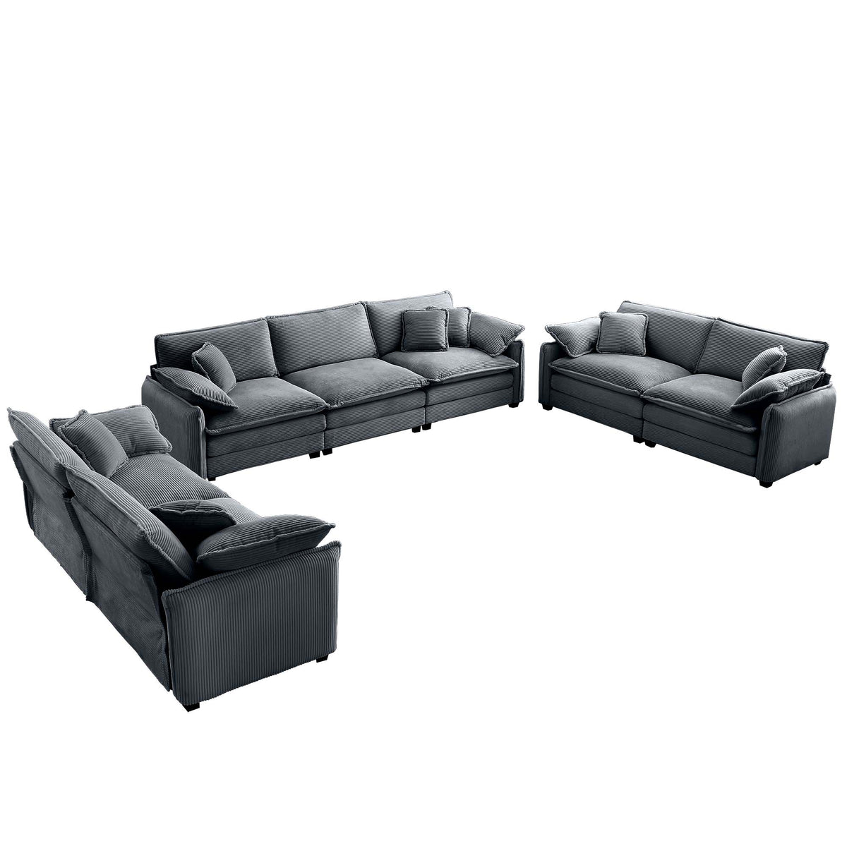 Modern Corduroy Sofa Set with Memory Foam Cushions - 3 Piece