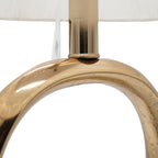 Oval Shape Metal Table Lamp with Cream Linen Shade - Metallic Gold