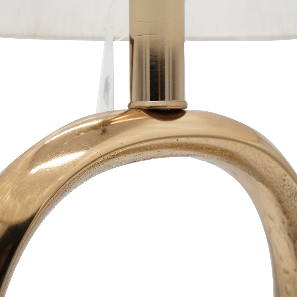 Oval Shape Metal Table Lamp with Cream Linen Shade - Metallic Gold