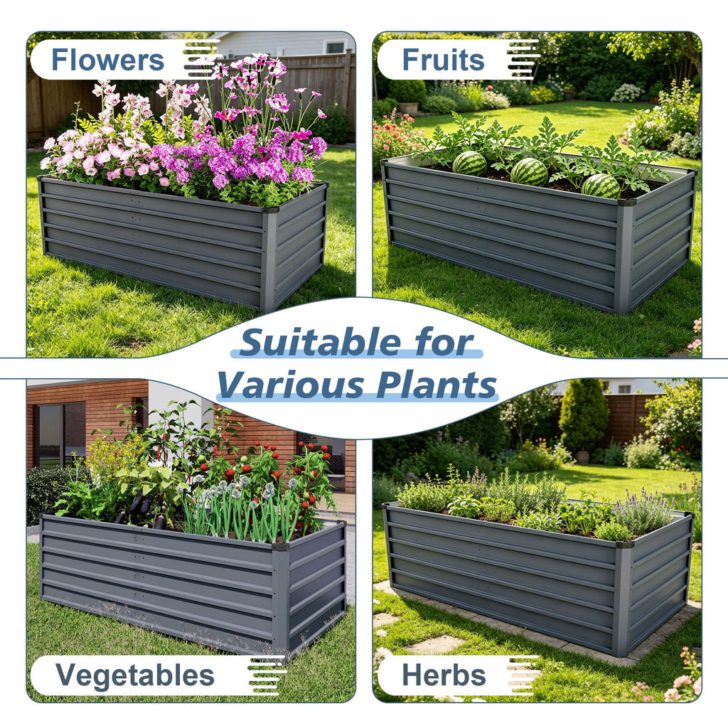 Large Galvanized Steel Garden Bed with Open-Bottom Drainage - Dark Gray