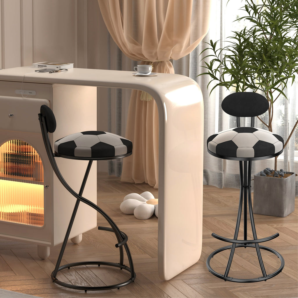 Upholstered S-shaped Barstools Set of 2 with Velvet Football Print - Black