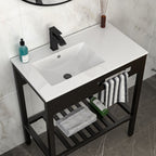 Console Sink with Durable Porcelain and Black Steel Legs - White